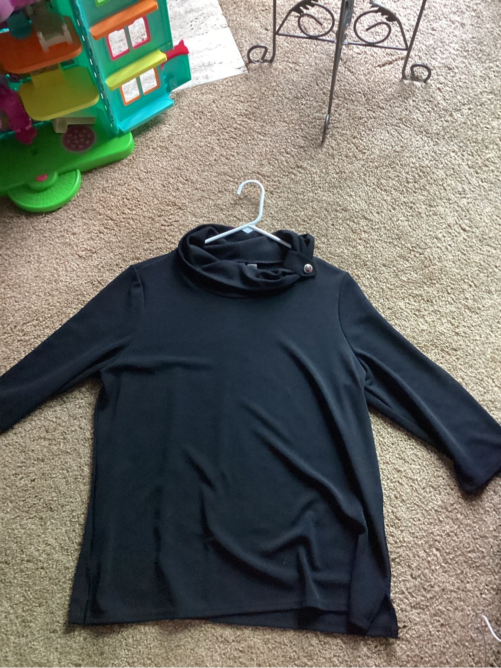 Chico's Black Kids Long-Sleeve Top with Buttoned Cowl Neck